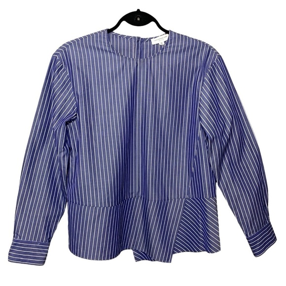 TomorrowLand Blouse Sz 38 Blue White Lines Long Sleeve Classic Made in Japan - Picture 5 of 14